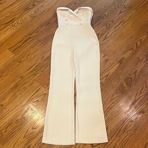 L'Academie Cream Strapless Jumpsuit with Sweetheart Neckline